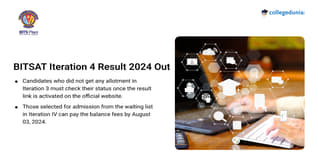 BITSAT Iteration 4 Result 2024 Out @bitsadmission.com; Know Steps to Check Your Status Here